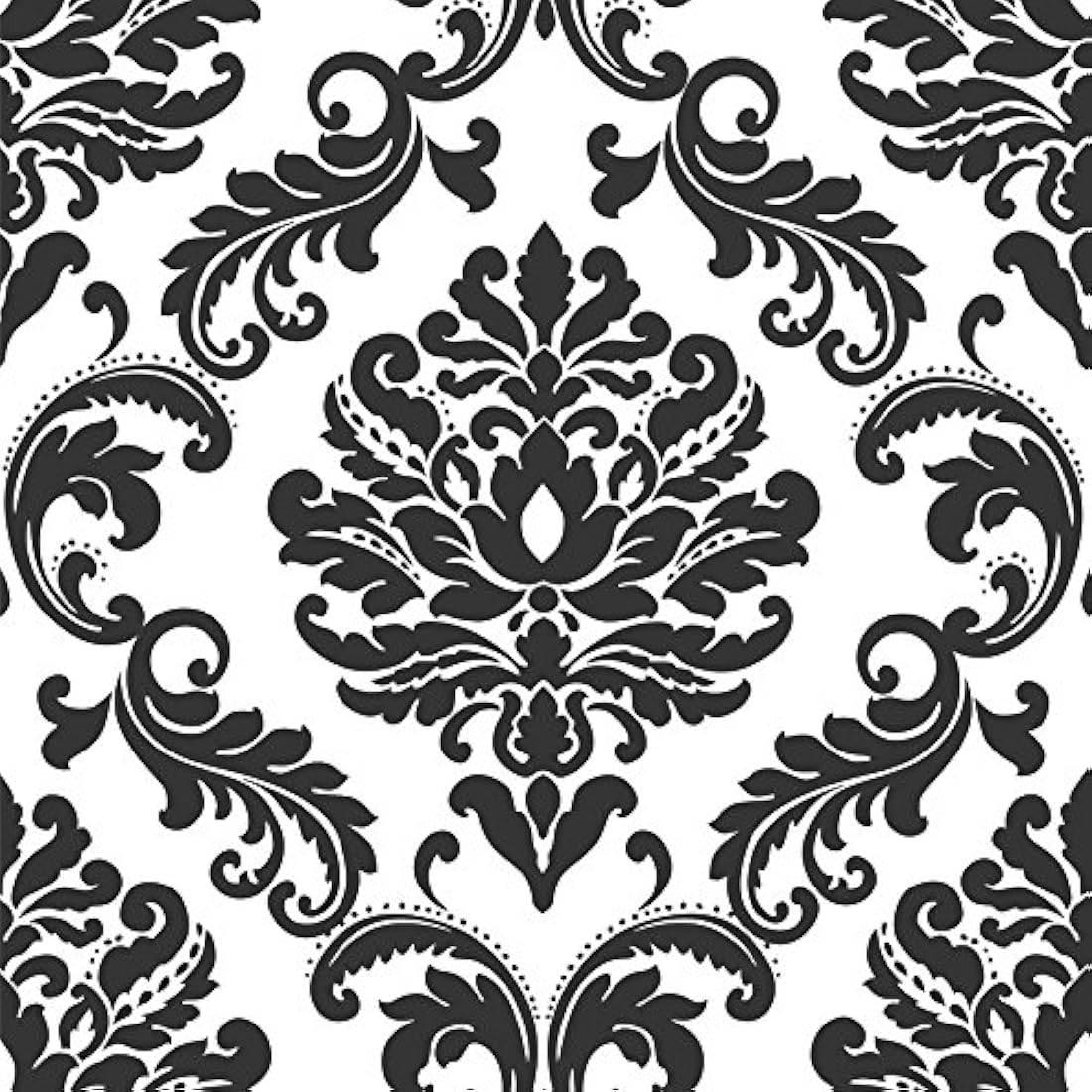 Papel tapiz adhesivo con diseño de Damasco negro(20.5x18ft)