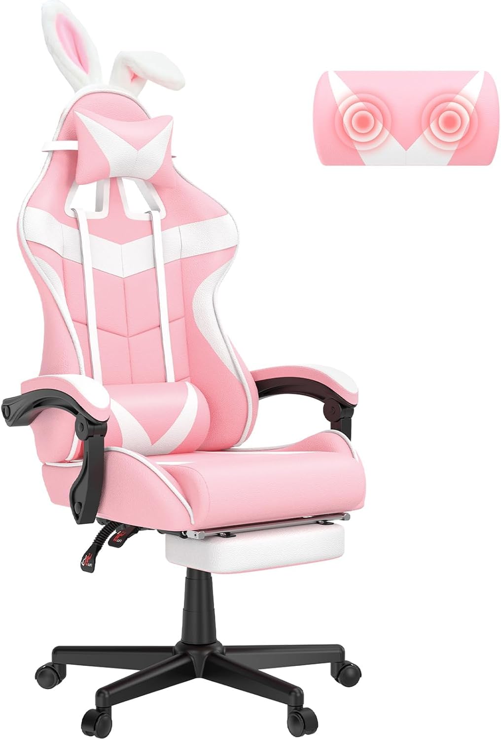 Silla Gamer con Reposapiés y Diseño de Conejito, Modelo Pink