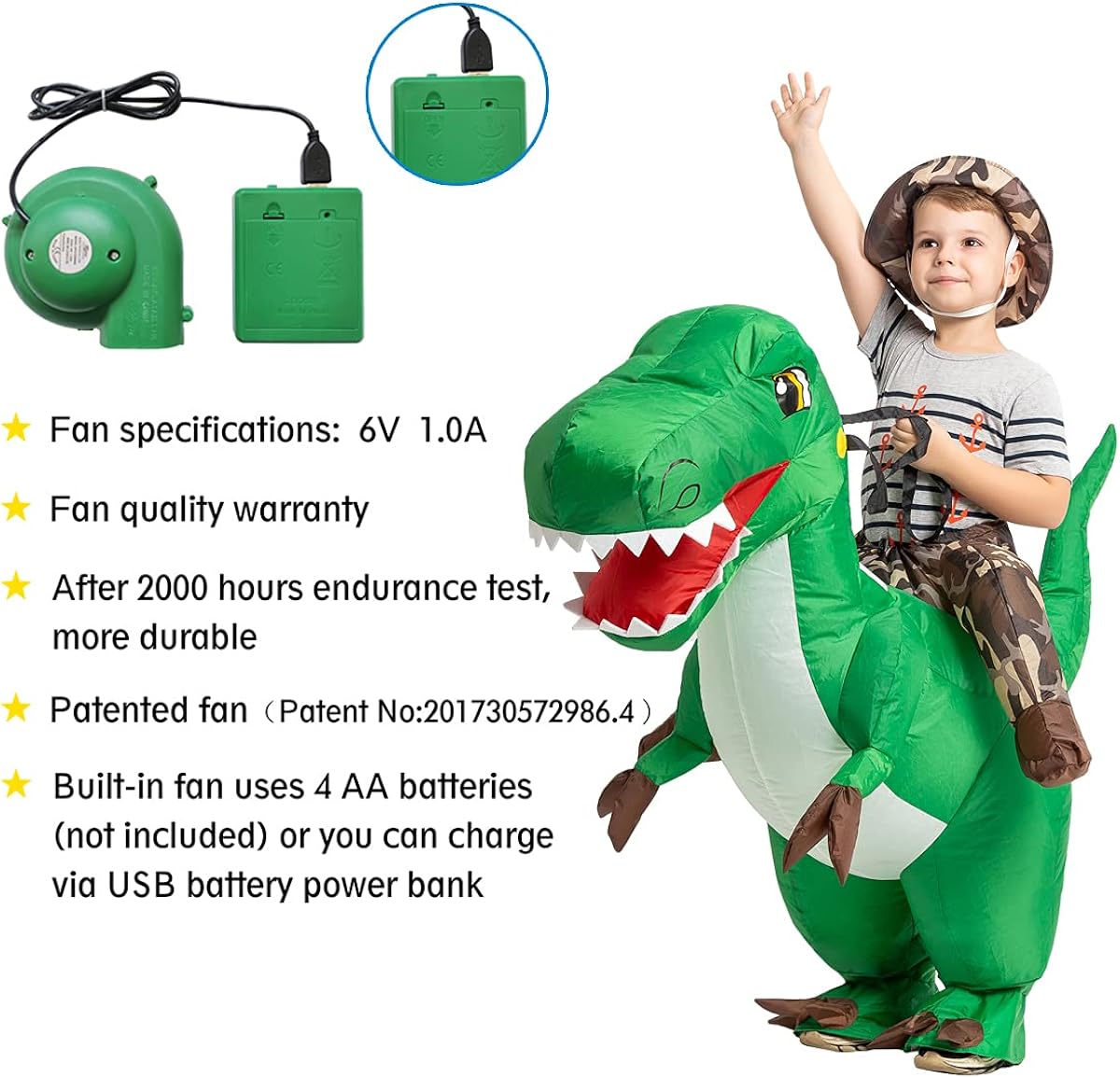 Disfraz inflable para niños de dinosaurio  unisex