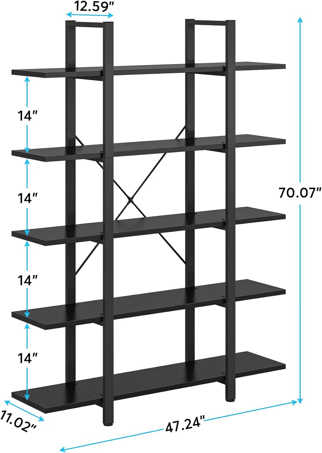 Estantería Tribesigns 5 niveles estilo industrial 72x12x47 pulgadas