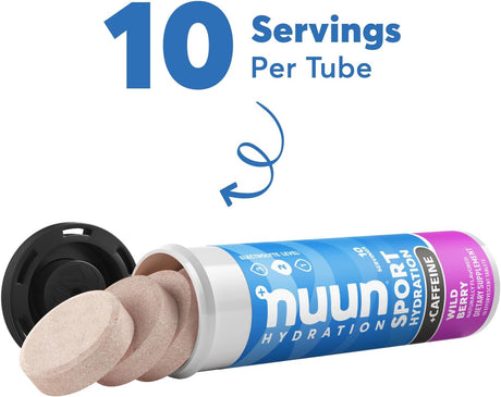 Nuun Sport con cafeína - tabletas de bebida electrolítica, sabor baya silvestre, 10&nbsp;unidades (paquete de 8)