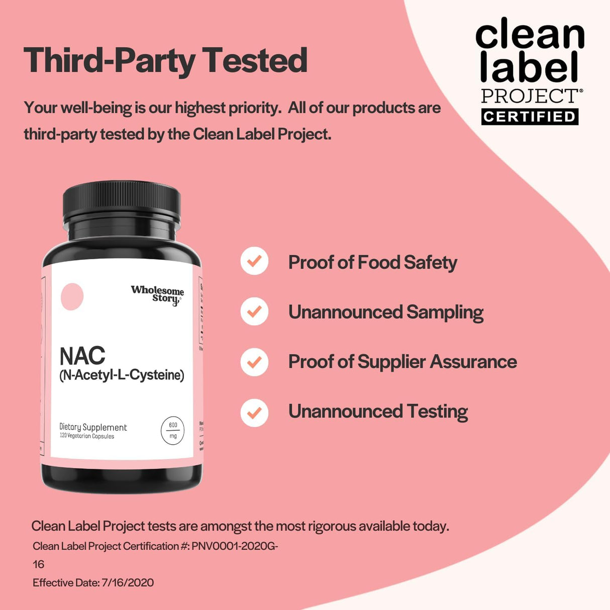 Suplemento NAC Wholesome Story 600 mg | Soporte Salud 120 Caps