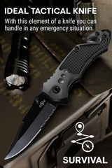 Cuchillo de bolsillo de hoja dentada plegable negro