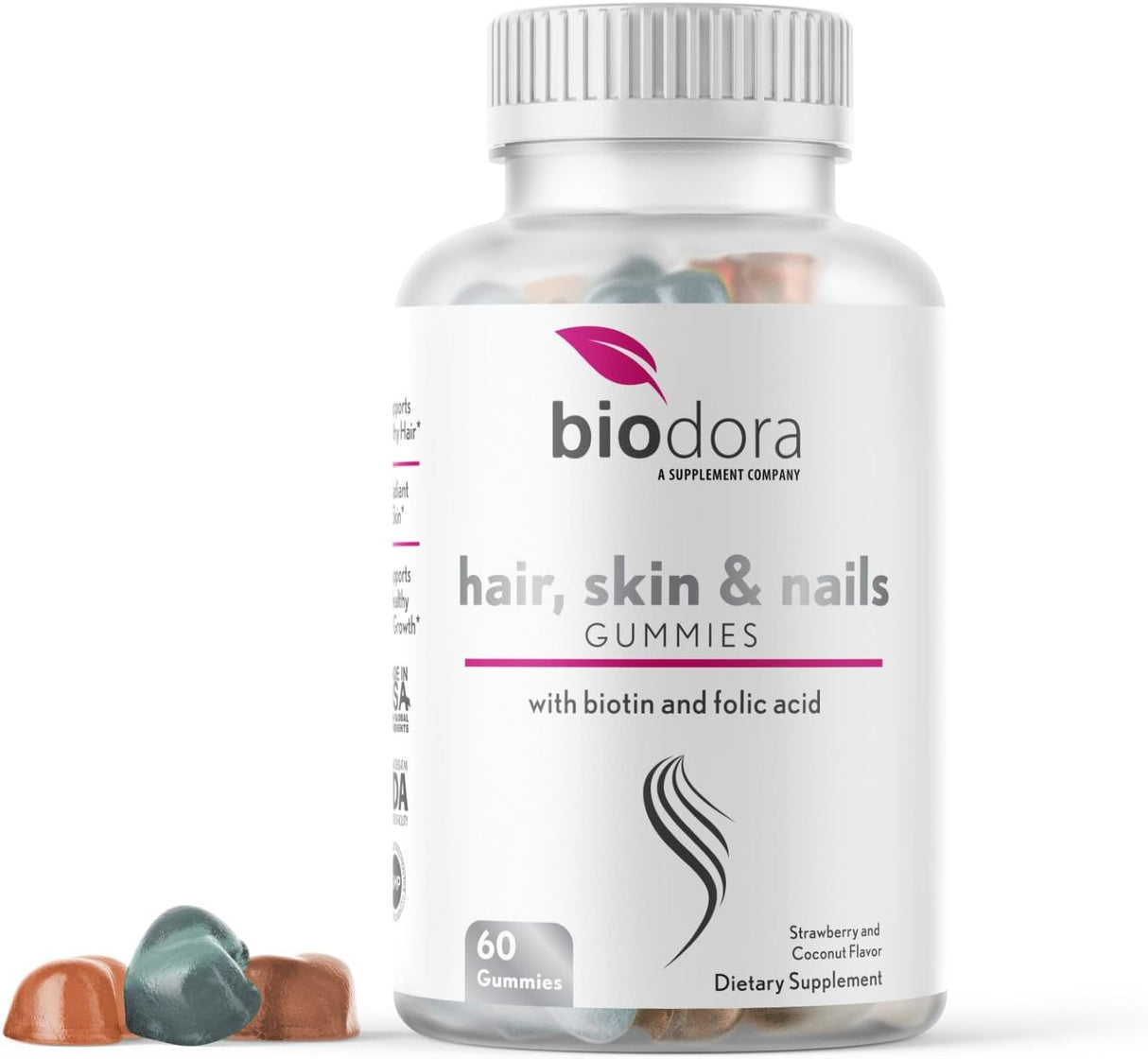 Gummies de cabello, piel y uñas, biotina extra, 60 unidades
