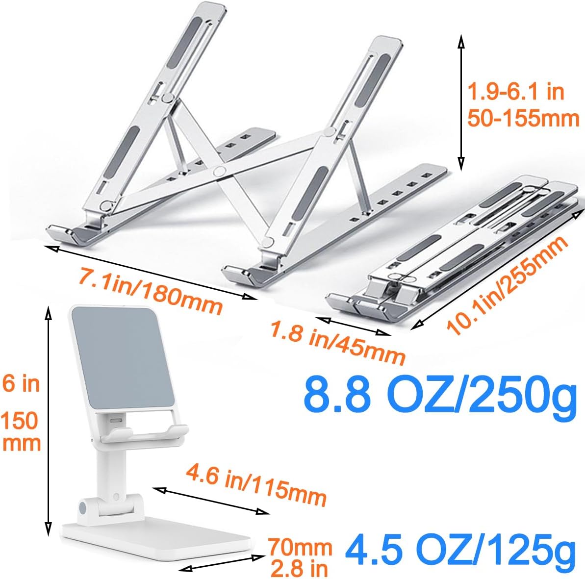 Soporte portátil para laptop y teléfono, ajustable y ergonómico