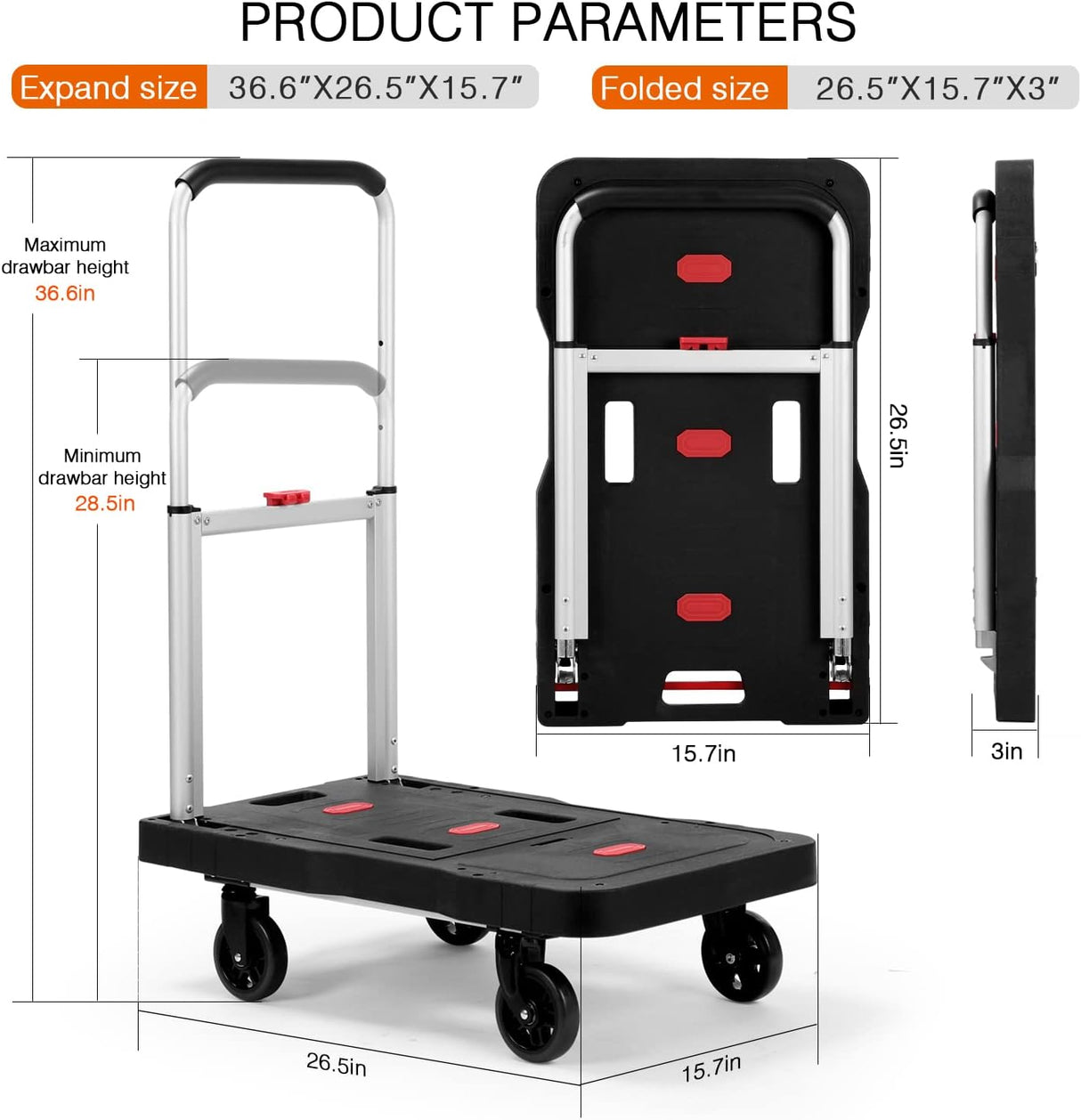 Carretilla Plegable 330 lbs - Carro Portátil para Carga Pesada