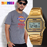 Reloj digital de acero inoxidable dorado para hombres