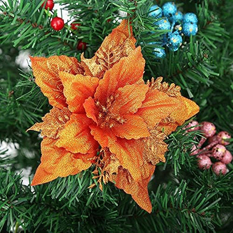 12 Pcs Flores Poinsettia Artificiales para Decoración Navideña