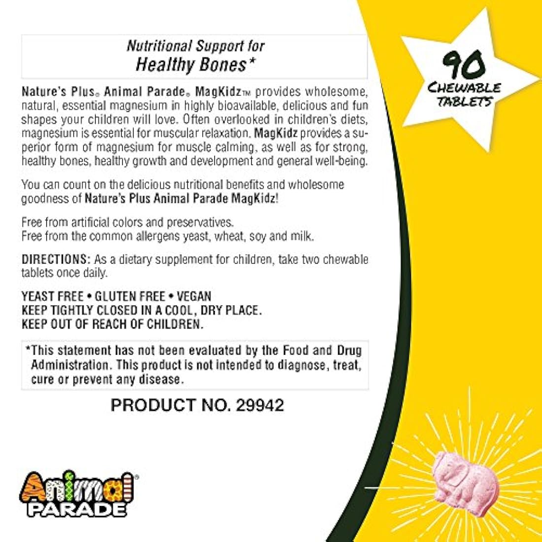 Natures Plus - 90 Masticables Animal Parade MagKidz – Libre de azúcar, 1, 90