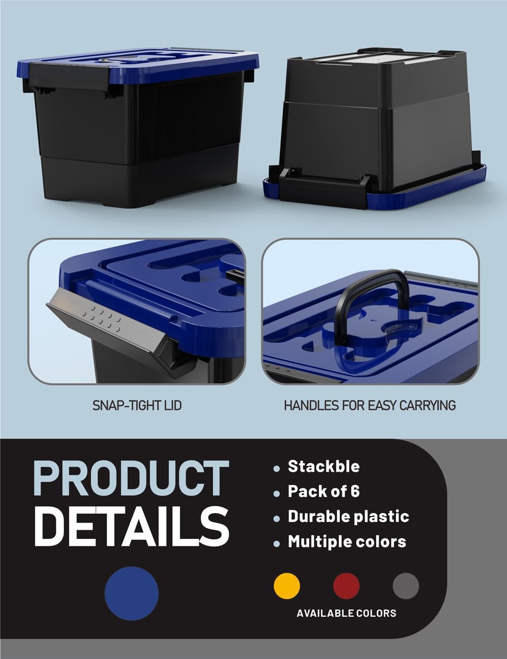 Botes Plásticos Apilables con Tapa y Asa, 3.5 Quart