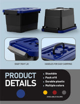 Botes Plásticos Apilables con Tapa y Asa, 3.5 Quart