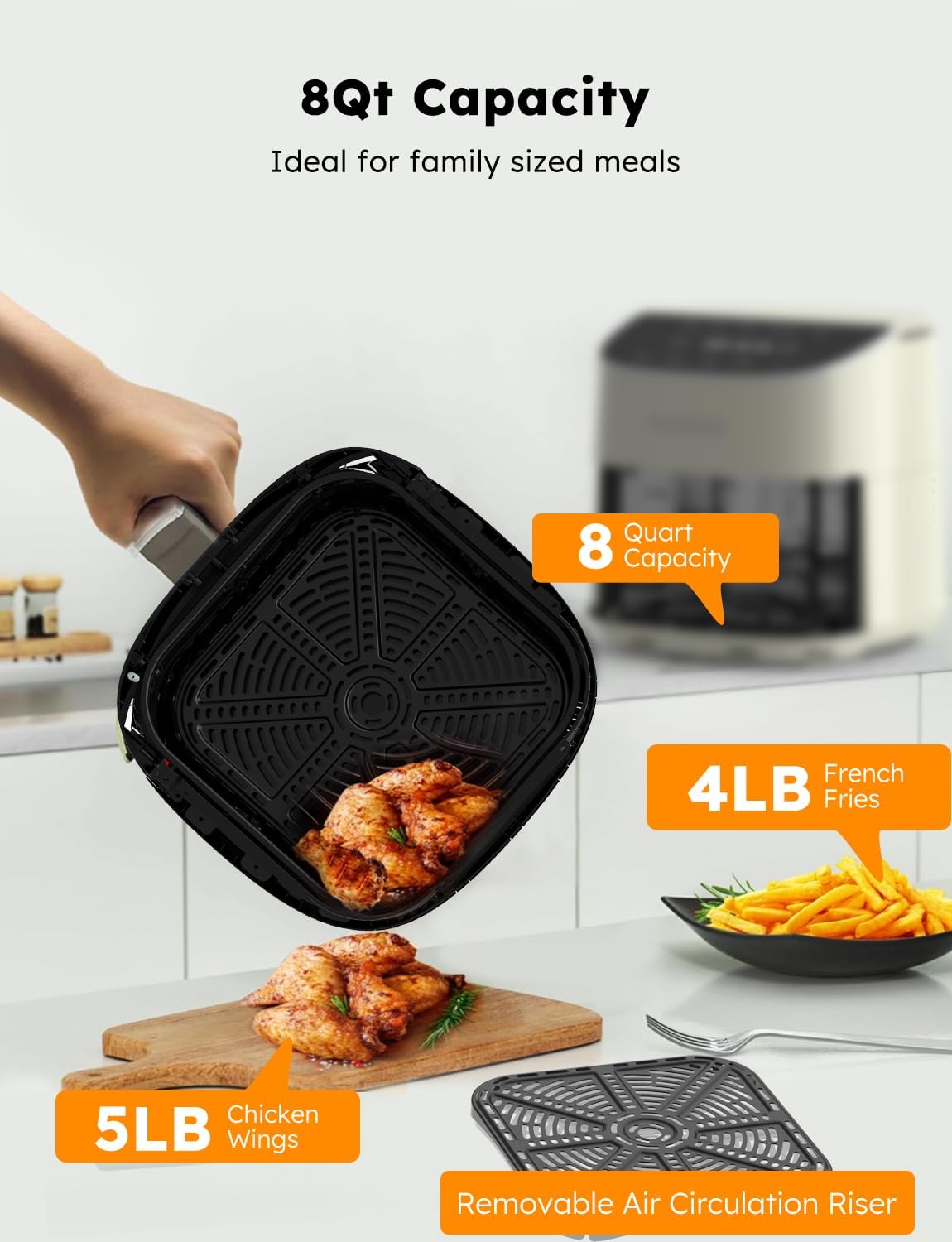 Freidora de aire Nuwave Brio Plus, 8 Qt, 5 funciones, 100 presets
