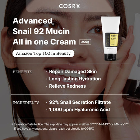 Crema Facial Reparadora Diaria con Mucina de Caracol, Piel