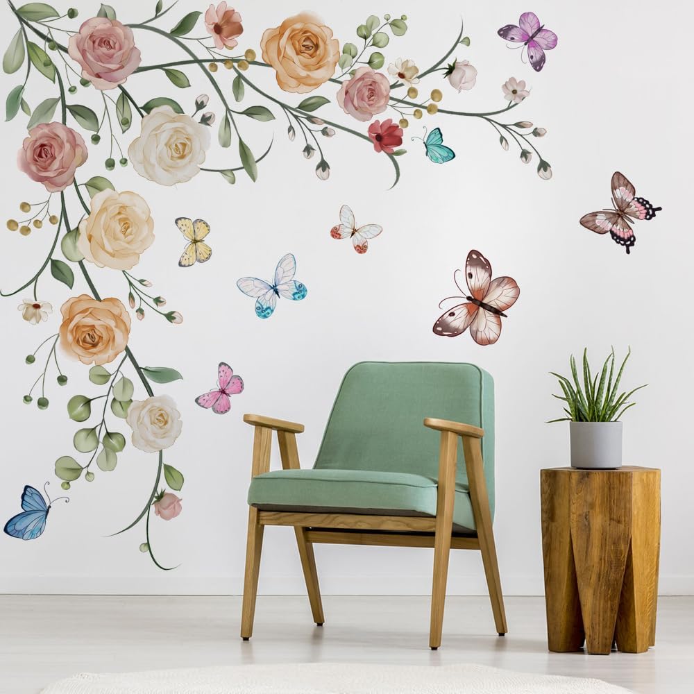 Vinilos Decorativos Flores y Mariposas Runtoo para Pared