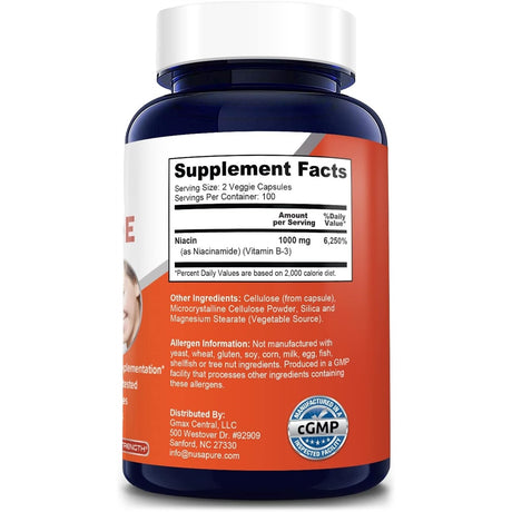Niacinamida 1000 mg 200 cápsulas vegetales sin gluten