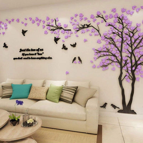 Vinilos 3D de Árbol y Aves, Decoración Hogar M-98X51in