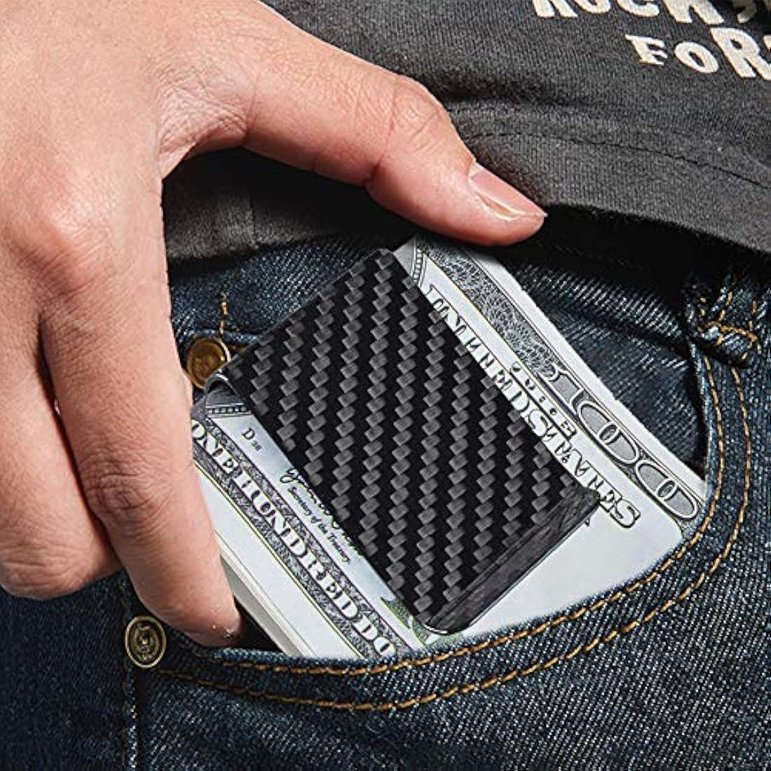 Cartera de fibra de carbono con Clip Portatarjetas