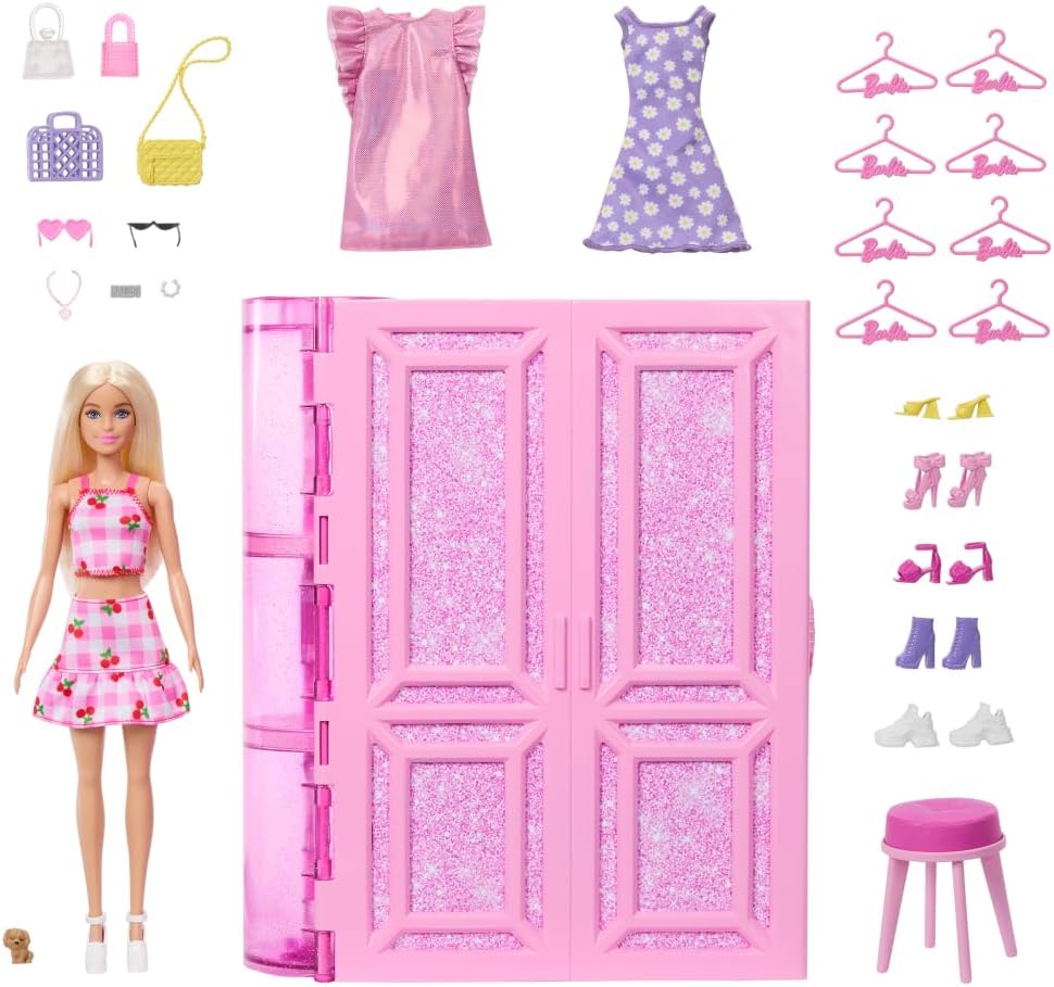 Juego de Barbie Dream Dressing Room con 29 piezas, portátil