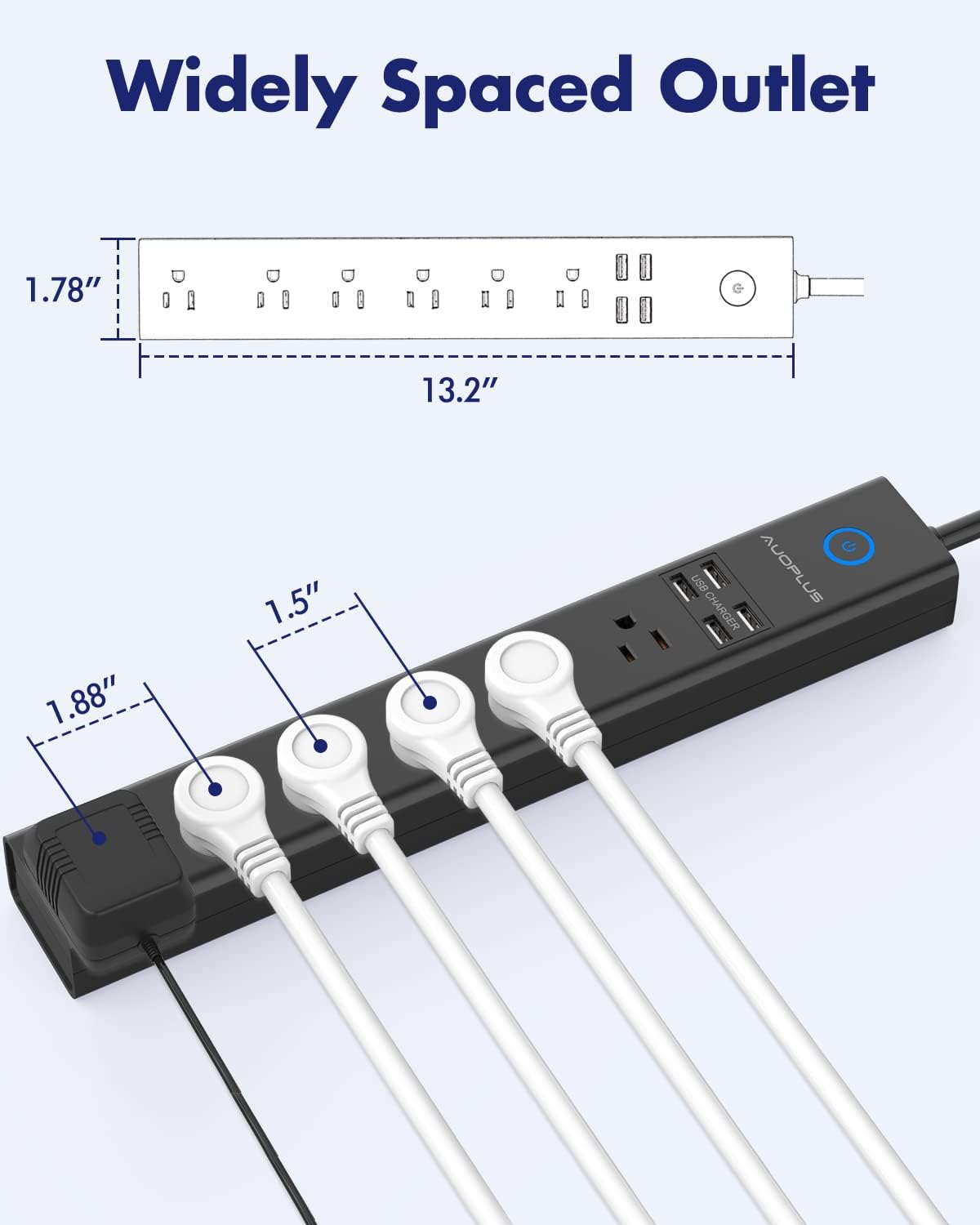 AUOPLUS - Regleta protectora de sobretensiones con USB, tira