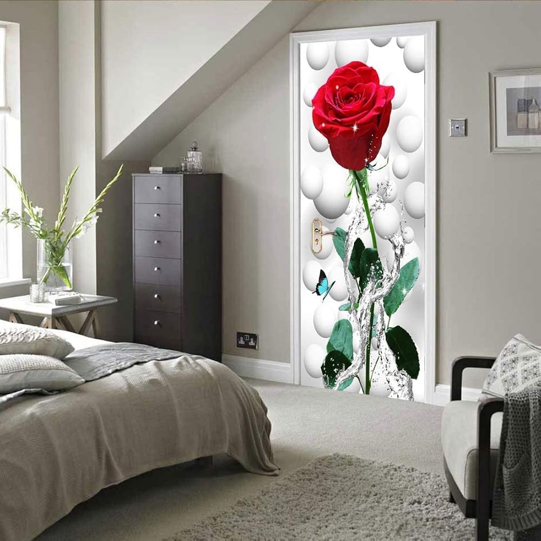Papel tapiz autoadhesivo 3D con diseño de rosas para puerta.