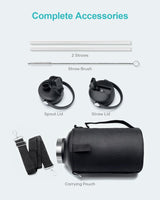 Botella de Agua de 64oz, BUZIO, Aislada, Con Paja y Funda