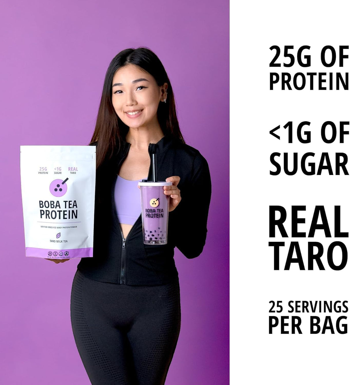 Boba Tea Proteína Taro Leche | 25g Proteína Aislada Vacuno | Sin Gluten y Soja | 25 Porciones