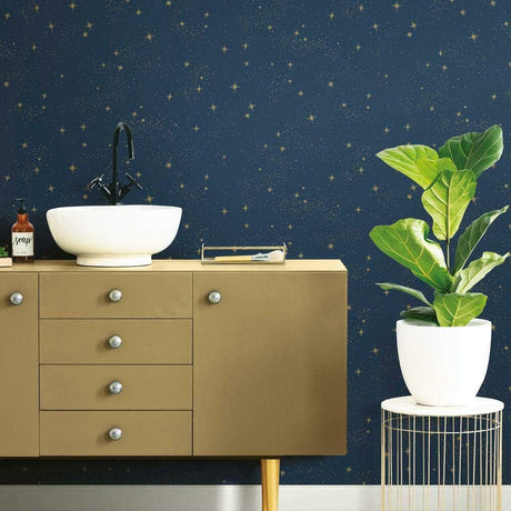 Papel Tapiz Adhesivo RoomMates RMK11319WP Estrellas Metálicas