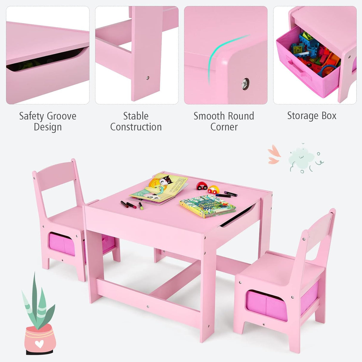 Juego de mesa y silla para niños de madera 3 en 1 para niños