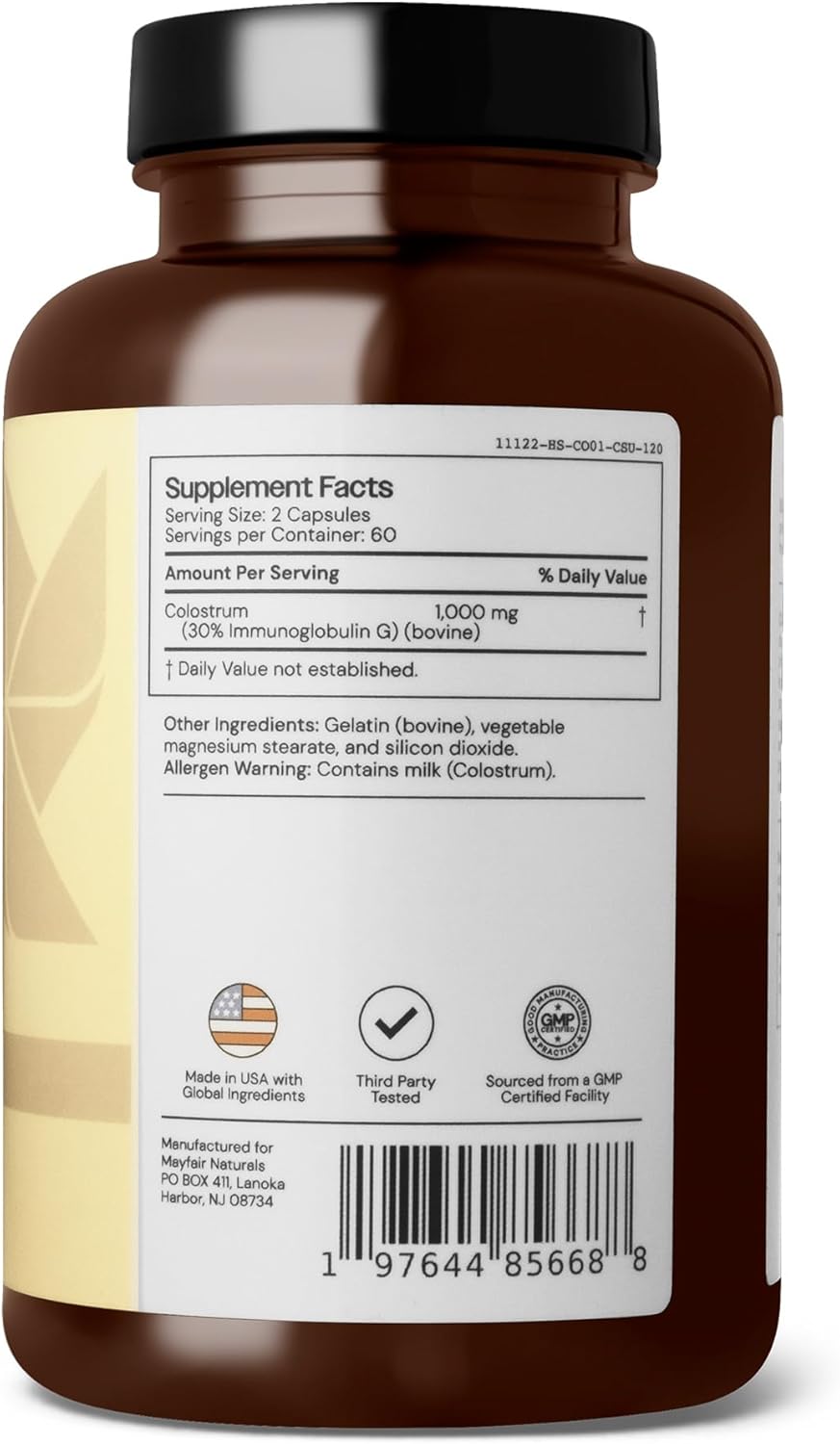 Suplemento de Calostro 1000mg, 120 Cápsulas, Inmunidad