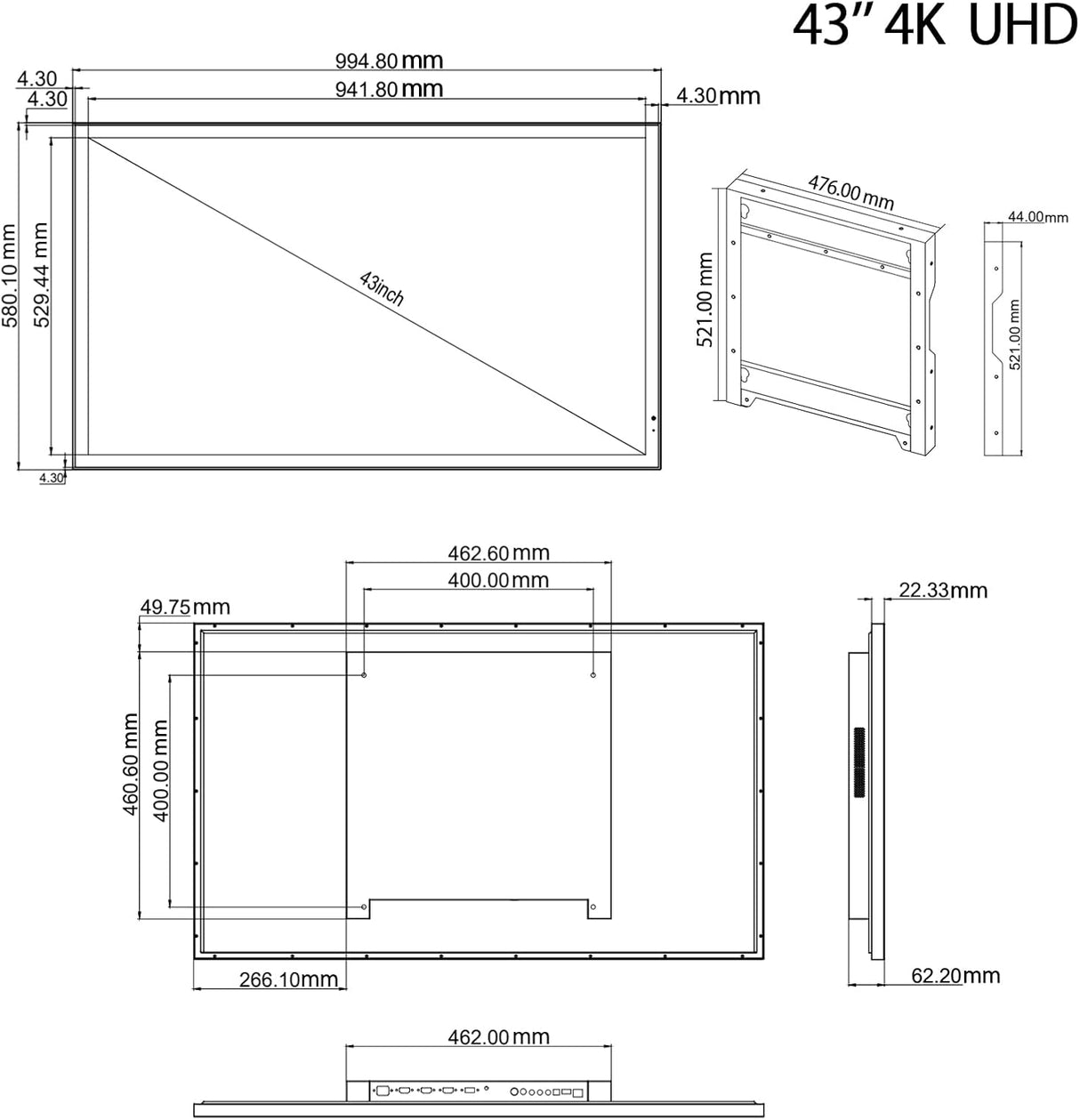 Televisor Espejo 43 4K UHD Elecsung, Wi-Fi, Alexa, SS550U22-43