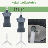 Maniquí cuerpo mujer con trípode, altura ajustable, 49.6-63.4