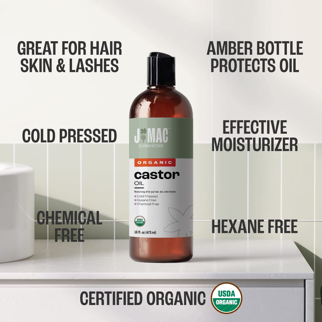 Aceite de ricino orgánico, prensado en frío J MAC BOTANICALS