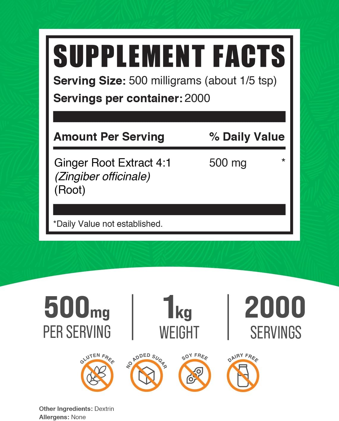 Extracto de Jengibre en Polvo, Suplemento Herbal, 500mg
