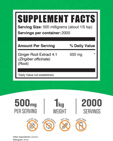 Extracto de Jengibre en Polvo, Suplemento Herbal, 500mg