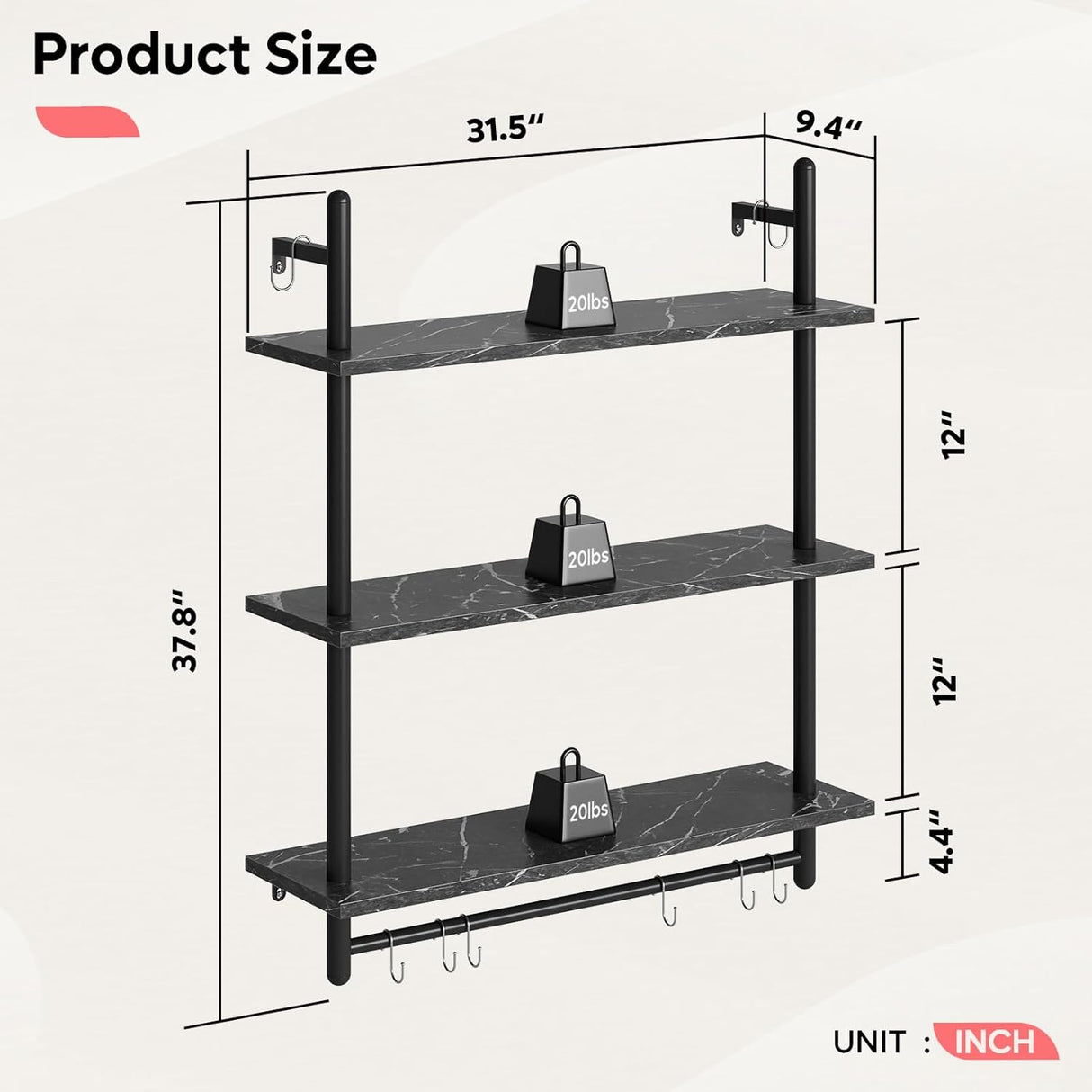 Estantería Flotante Bestier, 3 Niveles para Cocina y Baño