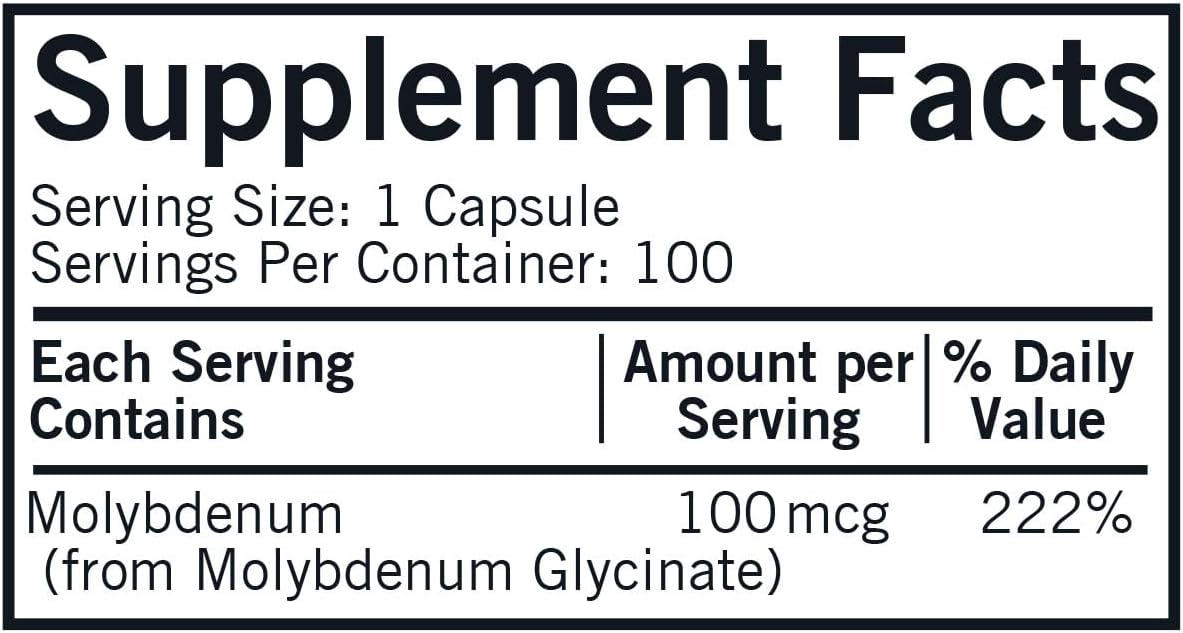 Molybdeno 100 mcg - Minerales Esenciales - 100 Cápsulas
