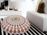 Funda bohemia para cojín, de 32 pulgadas, con diseño de mandala, para meditación, decorativa, otomana, grande, para exteriores, decoración del hogar, decoración de arte en el hogar, redonda, con pompones de algodón, cómoda