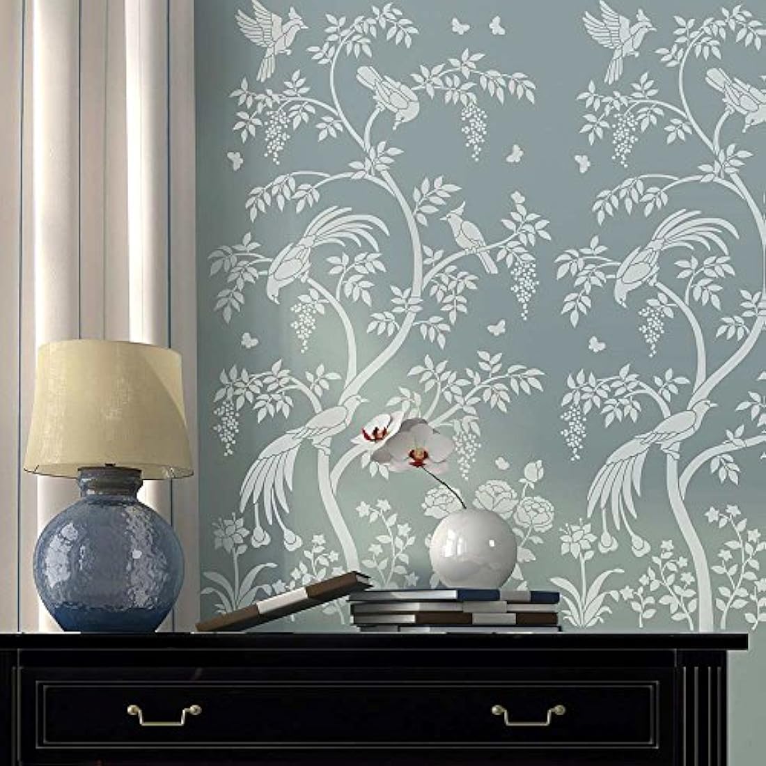 Plantilla para pared con diseño de pájaros y bayas