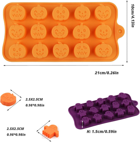 Moldes de Silicona Halloween, 4 Piezas, Chocolate y Galletas