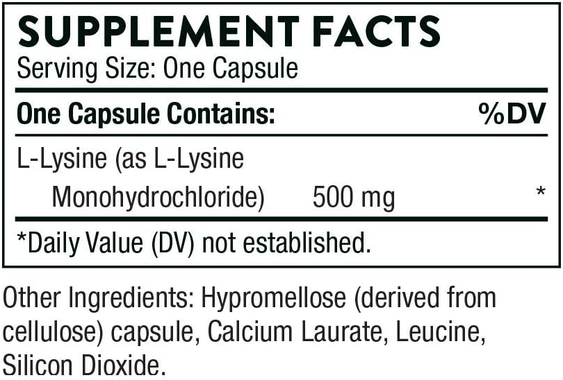 Lysina THORNE 500 mg - Salud de la piel, energía, inmune