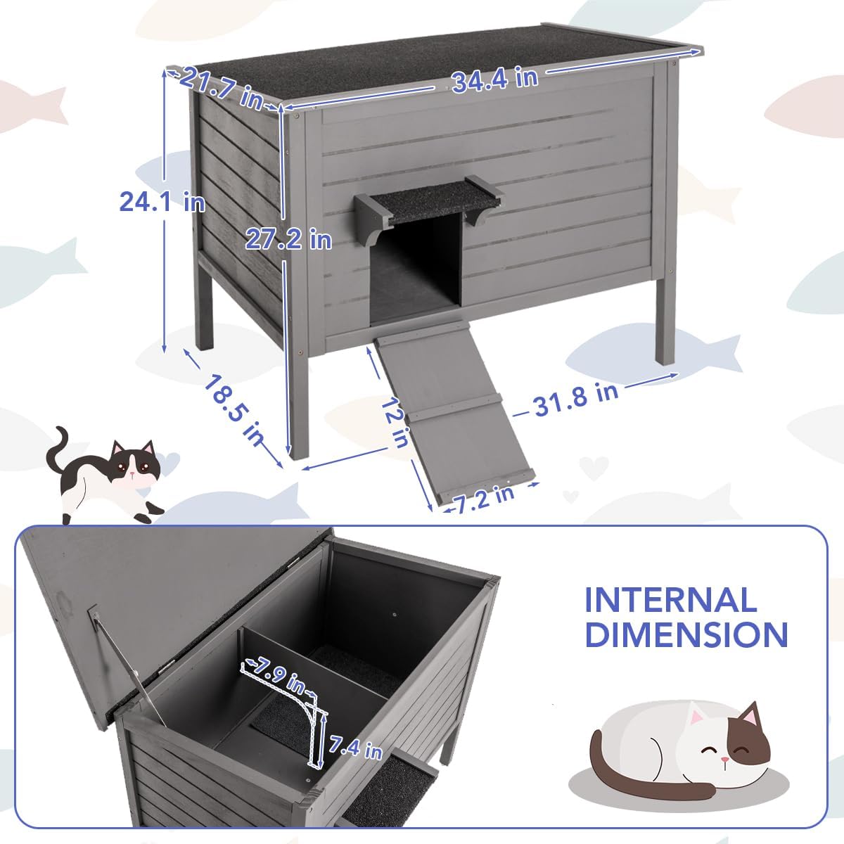 Casa para Gatos Exterior WAYTRIM, Aislada y Resistente, 34.5 L