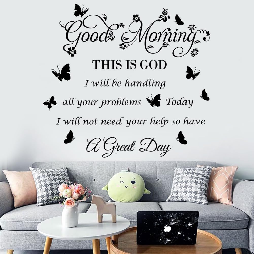 Vinilos de Pared Religiosos Good Morning This is God Flores y Mariposas