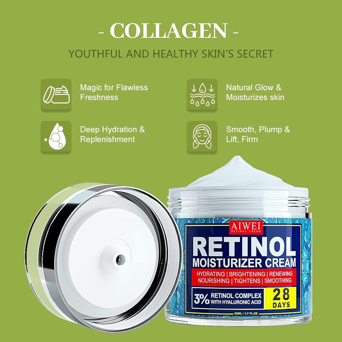 Crema de retinol que aumenta el colágeno, hidrata e ilumina