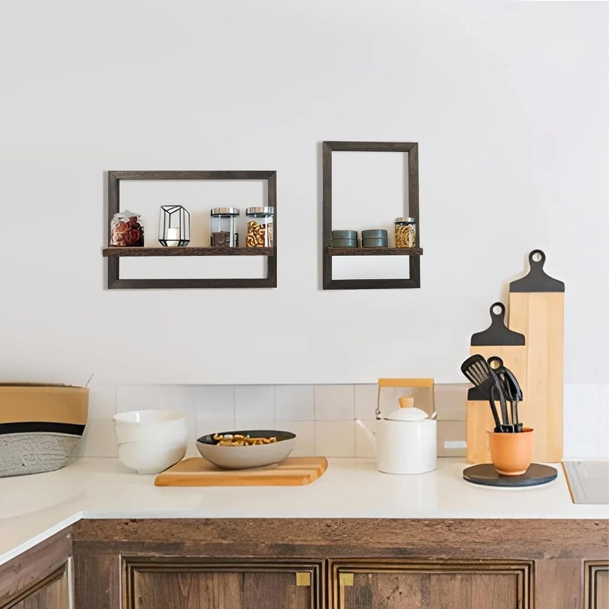Estanterías Flotantes de Madera Idee-Home, Set de 4 Rústicas