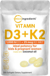Vitaminas D3 y K2 Micro Ingredients, 300 gelatinas blandas