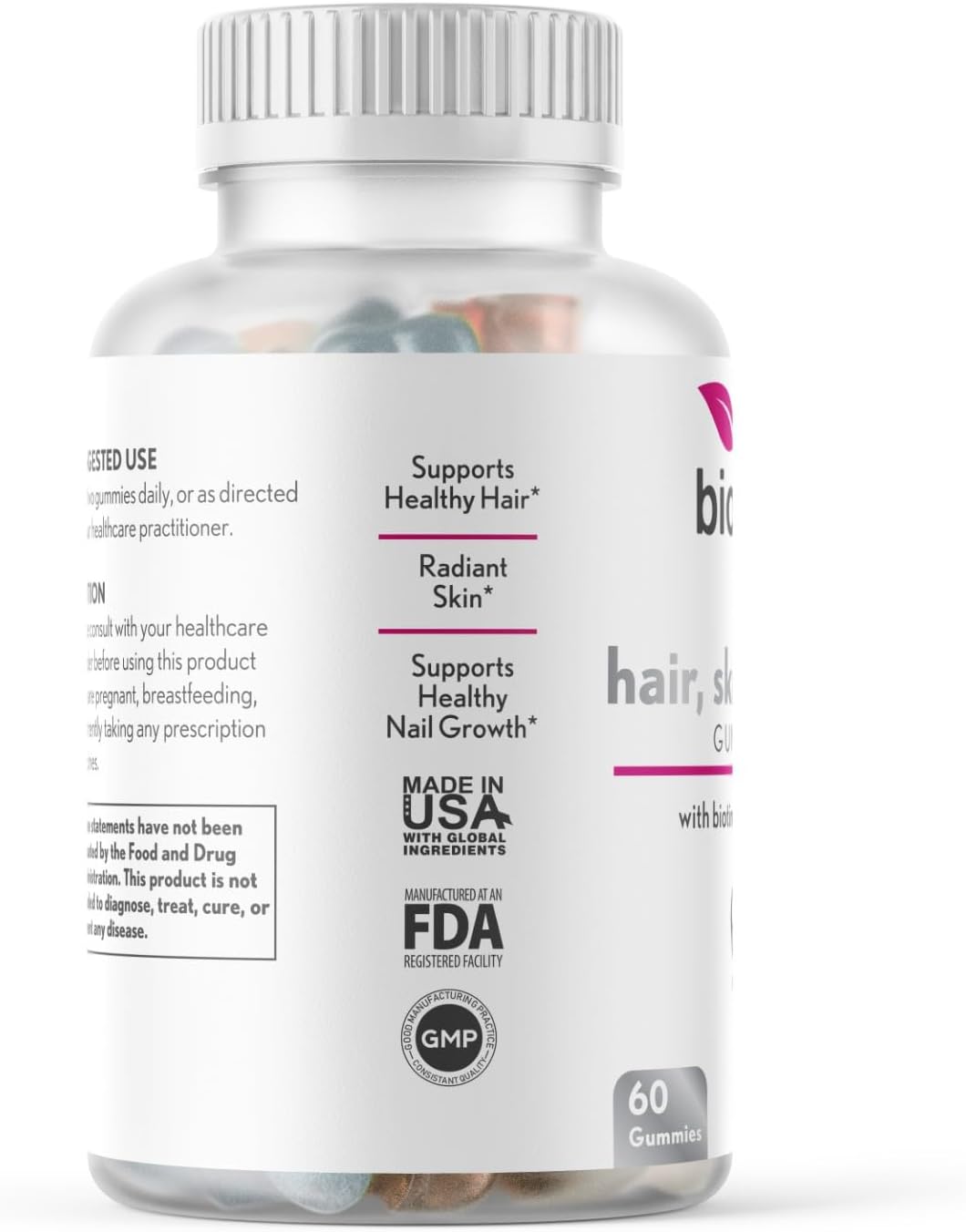 Gummies de cabello, piel y uñas, biotina extra, 60 unidades