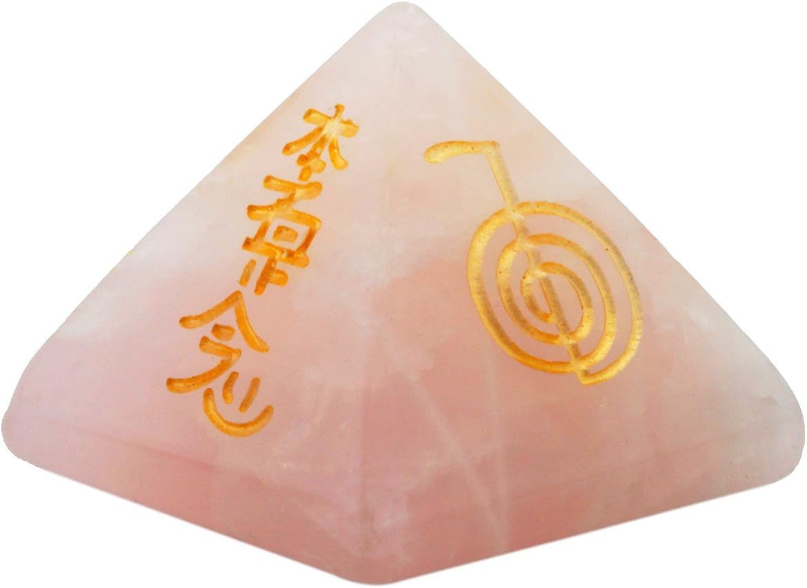 rockcloud Figura de pirámide de piedra metafísica sanadora, de cristal, cuarzo rosa, y fluorita.