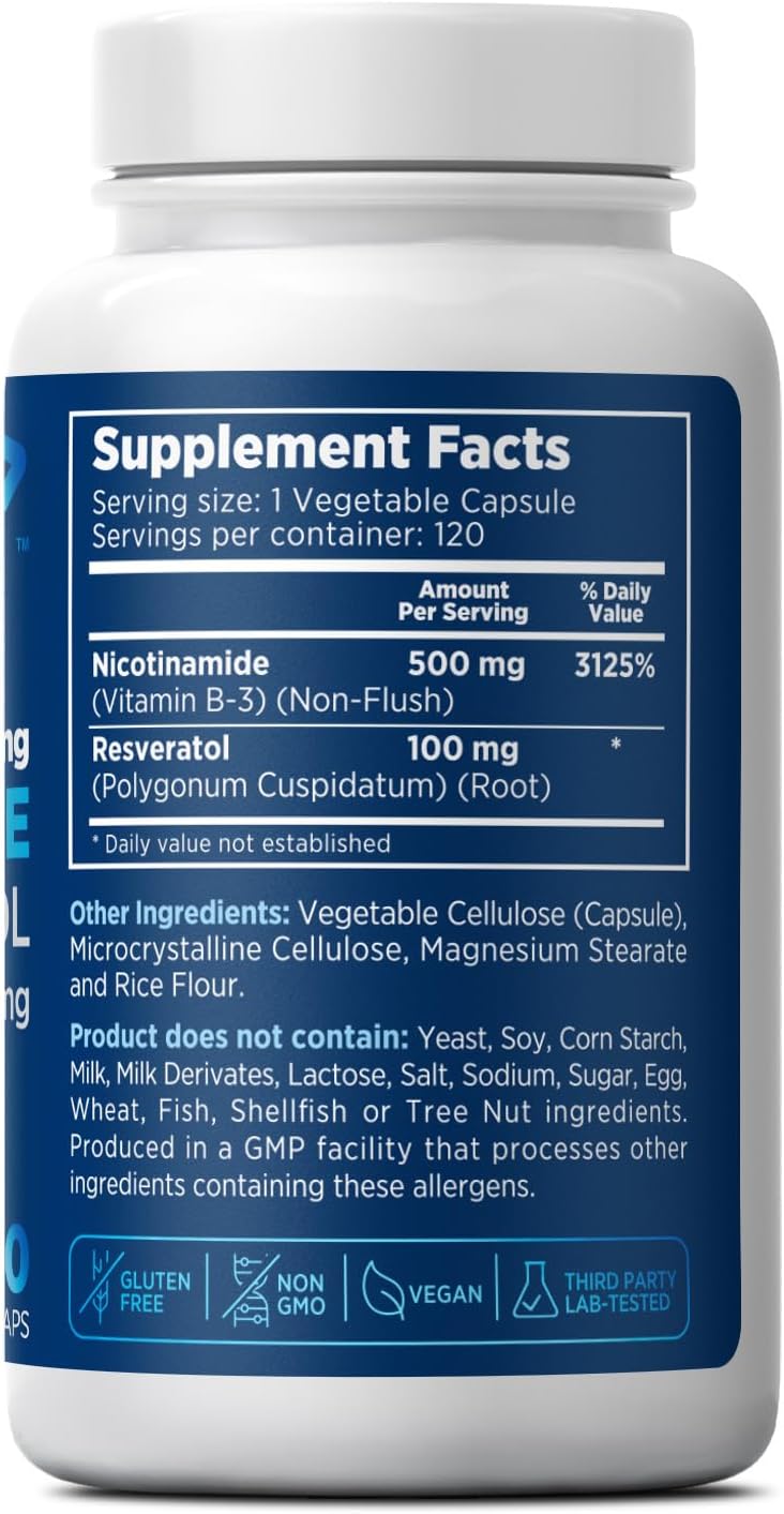 Nicotinamida 500 mg con resveratrol 100 mg 120 cápsulas