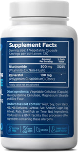 Nicotinamida 500 mg con resveratrol 100 mg 120 cápsulas