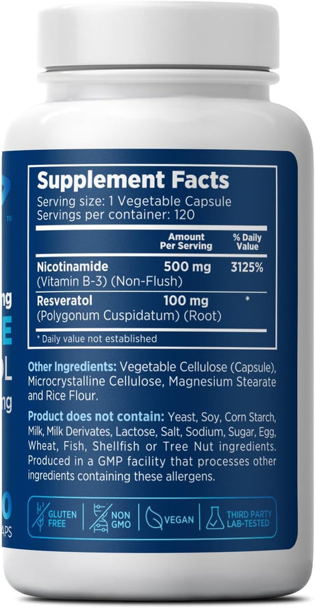 Nicotinamida 500 mg con resveratrol 100 mg 120 cápsulas